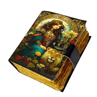Livre des Ombres à Couverture Rigide Style Grimoire Antique avec Illustration Lion et Femme, Journal de Sorcière Vintage, Livre Pagan avec Art de Jardin Enchanté