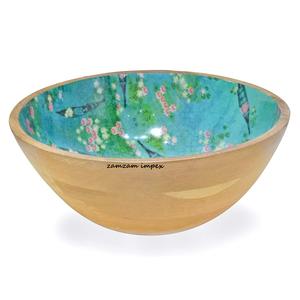 Bol à salade en bois de manguier imprimé artisanal Lake Reverie avec cuillères de service assorties, décoratif, écologique, compatible lave-vaisselle manuel - Product Image 3