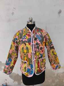 Vestes pour femmes, veste en coton matelassée Kantha réversible à imprimé floral indien pour femmes et filles, vestes et manteaux floraux - Product Image 2