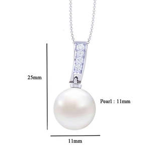 Collar con Colgante de Perla Clásico de Plata de Ley 92.5 Clara, Diseño Geométrico de Bola, Chapado en Rodio, con Circonita, Regalo para Mujeres y Niñas - Product Image 3