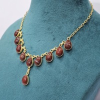 Plata de Ley 925 chapada en oro, excelente calidad, forma de lágrima, piedra preciosa Jesper roja, collar Vintage único de diseñador hecho a mano