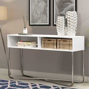 Modern <b>Half</b> <b>Moon</b> Console <b>Table</b> Wooden Top Curved Metal Base Premium Home Decor Distinctive Finish - Product Image 4