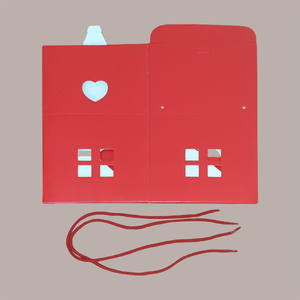 5 pièces maison en carton de lin rouge 200x200H180mm boîte-cadeau de noël pour 1kg de haut Panettone avec cordons - Product Image 4