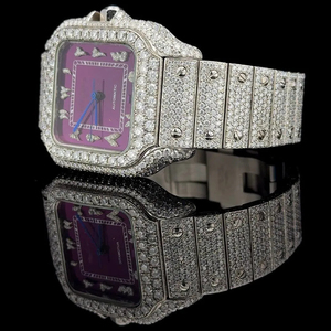 Hip Hop Fashion Men's Wrist Watch Leb Grown Diamond VVS Clarity Quartz Movement Yellow Gold Band Glass Dial <b>Crafted</b> Jewelry - Product Image 1