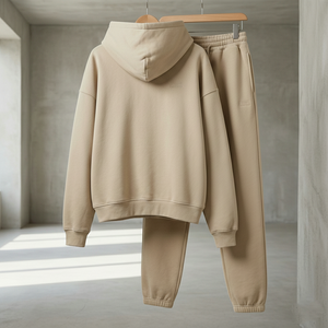 Ventes en gros de survêtements personnalisés avec logo brodé, molleton lourd 480 GSM, lavage à l'acide, imprimé, blanc, surdimensionné, à épaules tombantes, pour hommes, beige - Product Image 6