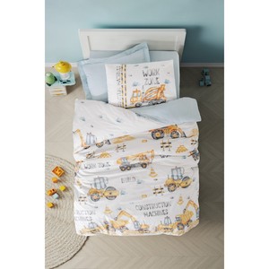 Buildo Blue Junior Single <b>Fitted</b> <b>Sheet</b> and Duvet Cover Set Cotton Box-Simple Style Cartoon <b>Pattern</b> for Home Use - Product Image 1