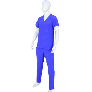Unisex Blue Medical Scrub <b>Set</b> V Neck Short Sleeve Top with Straight Leg Pants Comfortable Durable Uniform for <b>Doctors</b> Nurses - Product Image 4
