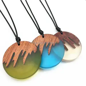 Handmade Vintage Colorful Resin Wood Necklaces Pendants Long Rope Wooden Necklace Jewelry