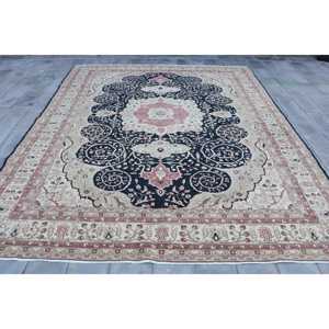 พรมตุรกีขนาดใหญ่พิเศษ 11x13.6 ฟุต (336x416 ซม.) พรมขนสัตว์ลายอิคัตสีดำวินเทจ - Product Image 1