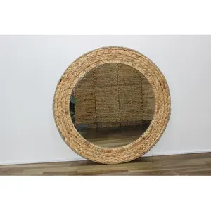 مرآة حائط ديكور غرفة النوم أو الحمام المنزلي الأكثر رواجًا، مرآة مستديرة الشكل مصنوعة يدويًا 100% من مواد طبيعية