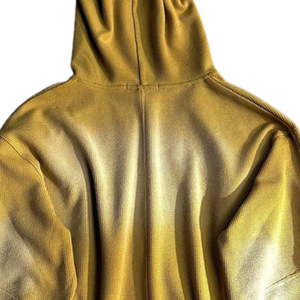 Sweat à capuche zippé pour homme, en molleton de coton délavé jaune, style streetwear surdimensionné, effet délavé soleil, personnalisable avec logo, style zippé intégral pour homme - Product Image 5