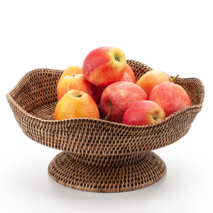 Bol à fruits en rotin tissé à la main, plateau de service rond en osier - Product Image 2