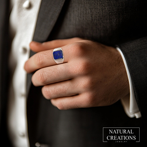 925 Sterling Silver Men's Classic <b>Lapis</b> <b>Lazuli</b> Bezel Setting Octa Cushion <b>Ring</b> Unique Gift Him Birthday Anniversary Party - Product Image 3