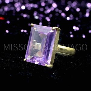 Wholesale Lendavor Lavender Zircon <b>Statement</b> <b>Ring</b> Princess Cut 18x14mm Dainty Geometric Design Brass Gold Rhodium Plated Fine - Product Image 4