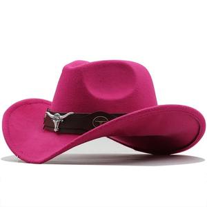 Sombrero de vaquero occidental, gorra de vaquera con ala enrollada, sombreros Fedora de Jazz de vaquero, gorra de fieltro con banda de vaca de cuero para hombres y niños, calidad Premium - Product Image 6