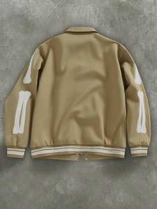 Chaqueta de béisbol universitaria Beige, ropa de calle de invierno de lana Unisex, estilo de contraste, puños acanalados, cremallera, ropa de moda informal, 100% de algodón - Product Image 2