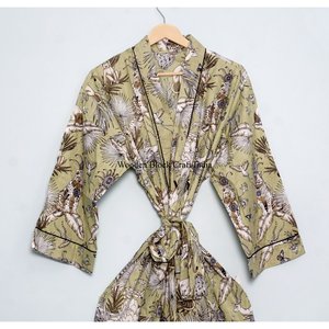 Nouvelle arrivée : Kimono en coton imprimé à la main, robe de bain imprimée du Rajasthan, robe de nuit en pur coton fait main pour femmes - Product Image 3