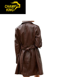 Manteaux longs en cuir pour femmes de haute qualité, hiver, cuir luxueux, boutons, fermeture éclair - Product Image 5