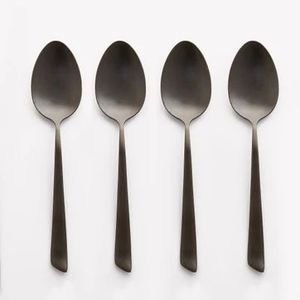 Ensemble de couverts en acier inoxydable doré mat de qualité supérieure, rond, avec manche plat, lot de 4, pour la rentrée scolaire - Product Image 6