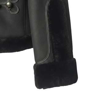 This is a <b>black</b> leather parade <b>jacket</b> with fur trim and silver buttons, also known as a hussar or dolman <b>jacket</b> - Product Image 2