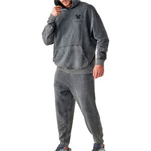 Chándal de algodón 100% de alta calidad para hombre, nuevo diseño, forro polar transpirable, logotipo personalizado, de talla grande, conjuntos con capucha de patrón sólido de invierno - Product Image 1