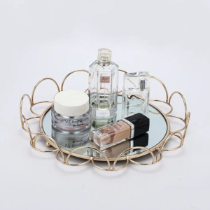 Plateau miroir rond en métal doré, dernière tendance, pour la maison, les parfums, le maquillage et les accessoires décoratifs - Product Image 4