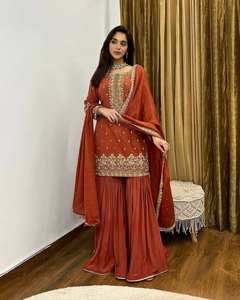 Designer pakistanais entièrement brodé séquence travail prêt à l'emploi Salwar Kameez Chinon soie cousu vêtements de mariage costumes pour les fêtes - Product Image 3