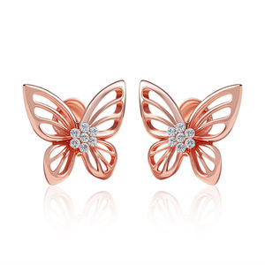 Pendientes de tuerca únicos de oro rosa de 14 quilates con detalles de diamantes naturales - Product Image 1