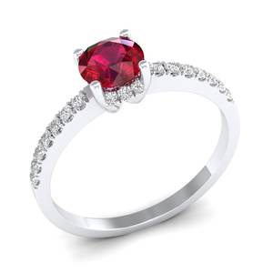 Bagues de fiançailles REYES en rubis rond de 0,66 carat pour femmes en argent sterling 925, clarté VVS, bijoux en moissanite - Product Image 2