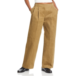 Pantaloni a Gamba Larga a Vita Alta LVIR in Misto Cotone Oxford con Pieghe Frontali Beige Taglia S Antirughe Traspiranti Morbidi Comodi - Product Image 1