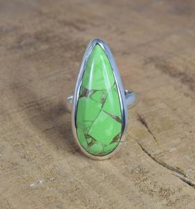 Doğal turkuaz taş el yapımı katı 925 ayar gümüş güzel şerit yüzük takı söz yüzüğü düğün hediye yüzük takı - Product Image 5