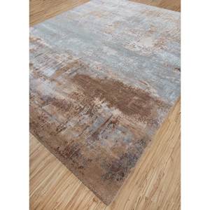 Tapis rectangulaire en laine et soie de bambou noué à la main Kavi gris et noir, design Théorie du Chaos, pour couloir et chambre - Esk-357 - Product Image 2