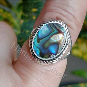 <b>Abalone</b> Silver Ring Boho Handmade Inlay Paua <b>Shell</b> Ring Licensed Private Boho Gift for Her Featuring Unique <b>Abalone</b> Jewelry - Product Image 2