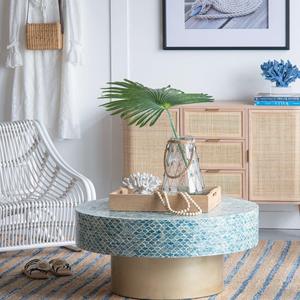 Luxury Green Mosaic Capiz Shell Inlay Coffee <b>Table</b> Modern <b>Round</b> Mother of Pearl Decorative Side <b>Table</b> for Living Room Furniture - Product Image 6