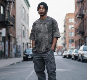 T-shirts pour hommes en coton, coupe oversize à épaules tombantes, délavés à l'acide, imprimés, style urbain décontracté, personnalisables - Product Image 2