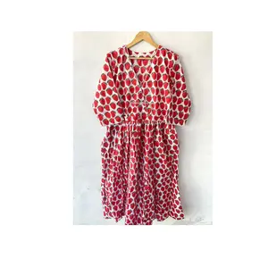 Good Quality Strawberry Printed Dress Handblock Cotton Dress for Ladies Available at Wholesale Price