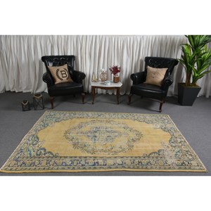 พรมตุรกีวินเทจสีเบจสีฟ้า5.2x7.6ฟุตคลาสสิกขนาดใหญ่ผ้าขนสัตว์ผ้าขนสัตว์สี่เหลี่ยมเย็บปะติดปะต่อกันสำหรับห้องโถงห้องพรม - Product Image 1