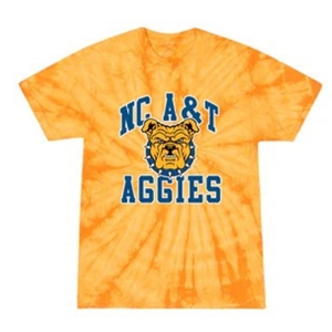 Carolina del Norte A & T Aggies Bulldog Tie Dye Shirt Unisex College Apparel Bold Graphic Tee para fanáticos - Product Image 1