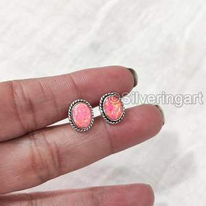 Women's Stud Earring Natural Pink Opal Christmas Birthday <b>Valentine</b> Gift Handmade Jewelry 925 Sterling Silver Stud Earring - Product Image 1