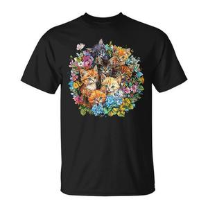 Adorabile T-Shirt con Gattino e Bouquet Floreale, Design Promozionale con Gatto e Gattino Stampato - Product Image 1