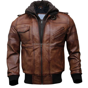 Veste de course moto unisexe en cuir véritable avec capuche amovible, motif imprimé, tailles plus grandes disponibles, en peau d'agneau cirée marron - Product Image 1