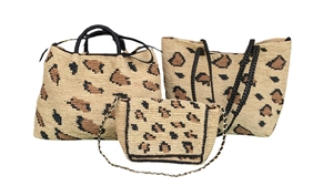 Sac à bandoulière en raphia tressé à la main à imprimé léopard, fermeture éclair, doublure en coton écologique, léger, été, automne, vacances à la plage - Product Image 6