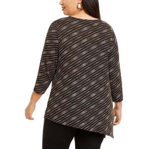 JM Collection Top asimmetrico in maglia metallizzata da donna, taglia Plus, nero, taglia 2 extra large - Product Image 2