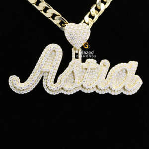 Fabuloso colgante de nombre personalizado totalmente helado con colgantes de Hip Hop de campana en diamantes redondos brillantes cultivados en laboratorio en plata 925 - Product Image 2