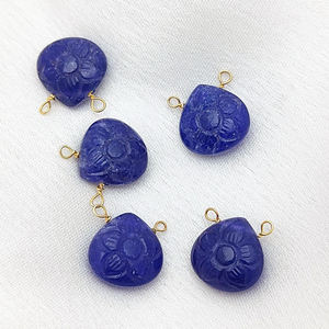 Dyed Sapphire 12mm Heart Flower Carving 925 Sterling Silver Gold Plated Wire Wrapped Sapphire Pendant Bulk <b>Charms</b> Gift For Her - Product Image 1
