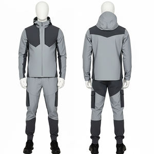 <b>Mens</b> Light Gray And Dark Gray Two-Tone Performance Tracksuit Set With Hooded <b>Jacket</b> And <b>Cargo</b> Pocket Joggers Casual - Product Image 1
