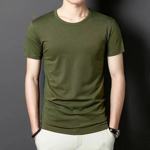 Camisetas informales de color sólido con cuello redondo y diseño de logotipo personalizado OEM, camisetas de manga corta de verano ajustadas que combinan con todo a la moda - Product Image 4