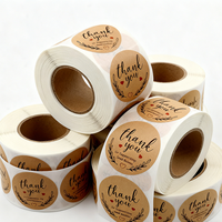 Etiquetas Adhesivas Redondas de Papel Kraft Marrón con Mensaje de Agradecimiento, Rollo de Etiquetas Personalizadas para Empaque de Regalos, Venta al por Mayor para Pequeñas Empresas