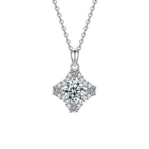Collier pendentif trèfle à quatre feuilles en argent sterling 925 de haute qualité, avec moissanite VVS D, 1 carat, pour femme, noir - Product Image 1