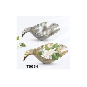 2 Pcs Silver & Gold Leaf Design Bol à oiseaux en aluminium pour la décoration de table - Product Image 1